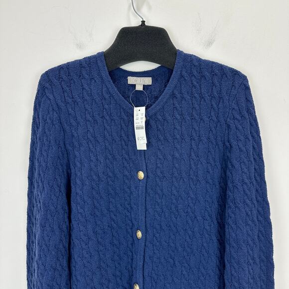 J.Crew Odette Cable Knit Sweater Lady Jacket Cotton Blend Boucle Blue XL NWT - Picture 8 of 14